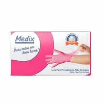 Luva para Procedimento Nitrílo Sem Pó Rosa M - Medix