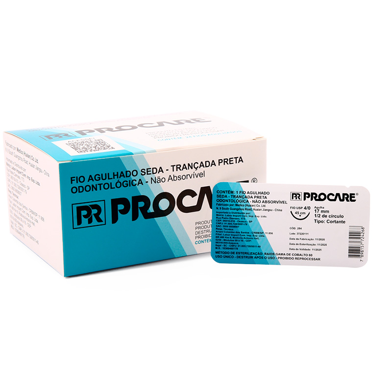 Fio de Sutura de Seda Preta 4-0 Agulha 1/2 CC 1,7 cm 24unid. - Procare