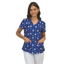 Blusa Scrub Feminina Gabardine Gola V Hello Kitty Azul GG - Funwork