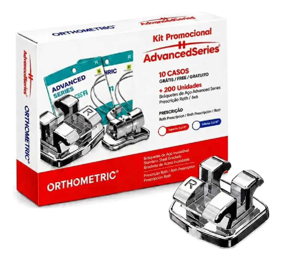 Bráquete De Aço Advanced Series Roth 0,022 10 Casos + Brinde Orthometric