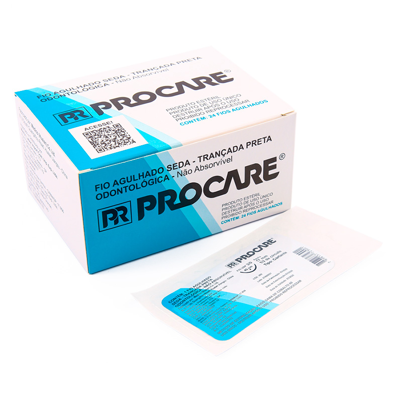 Fio de Sutura de Seda Preta 3-0 Agulha 1/2 CC 1,7 cm 24unid. - Procare