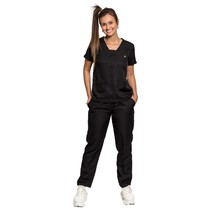 Pijama Scrub Cirúrgico Feminino Gabardine Manga Curta Tradicional Preto P - Dana Jalecos