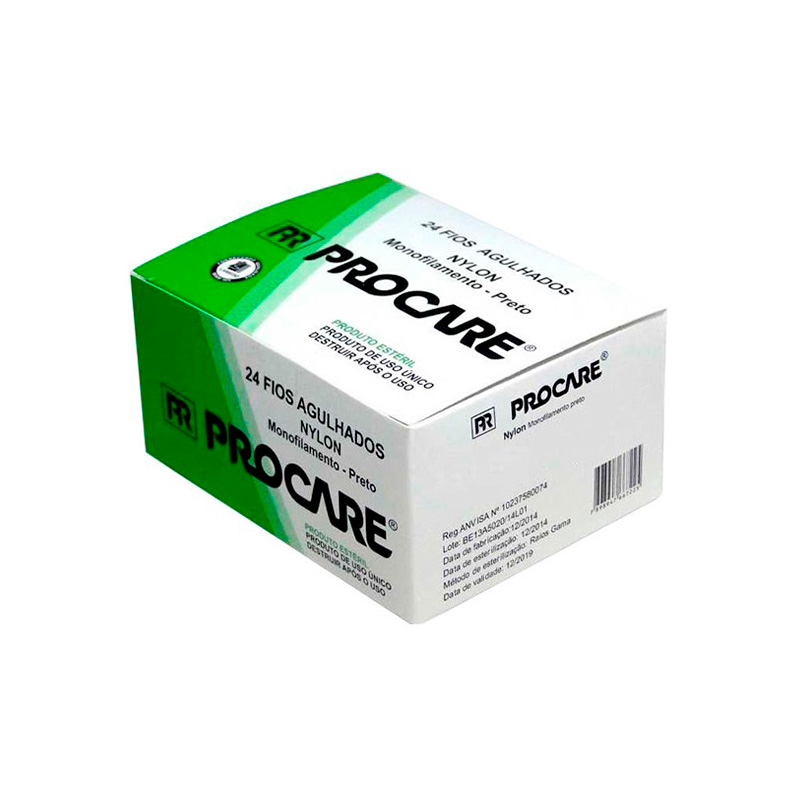 Fio de Sutura de Nylon Preto 5,0 CC 3/8 Agulha 2,0 cm 24unid. - Procare