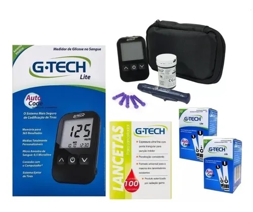 Kit Aparelho Medidor de Glicose Free Lite C/100 Tiras - G-Tech